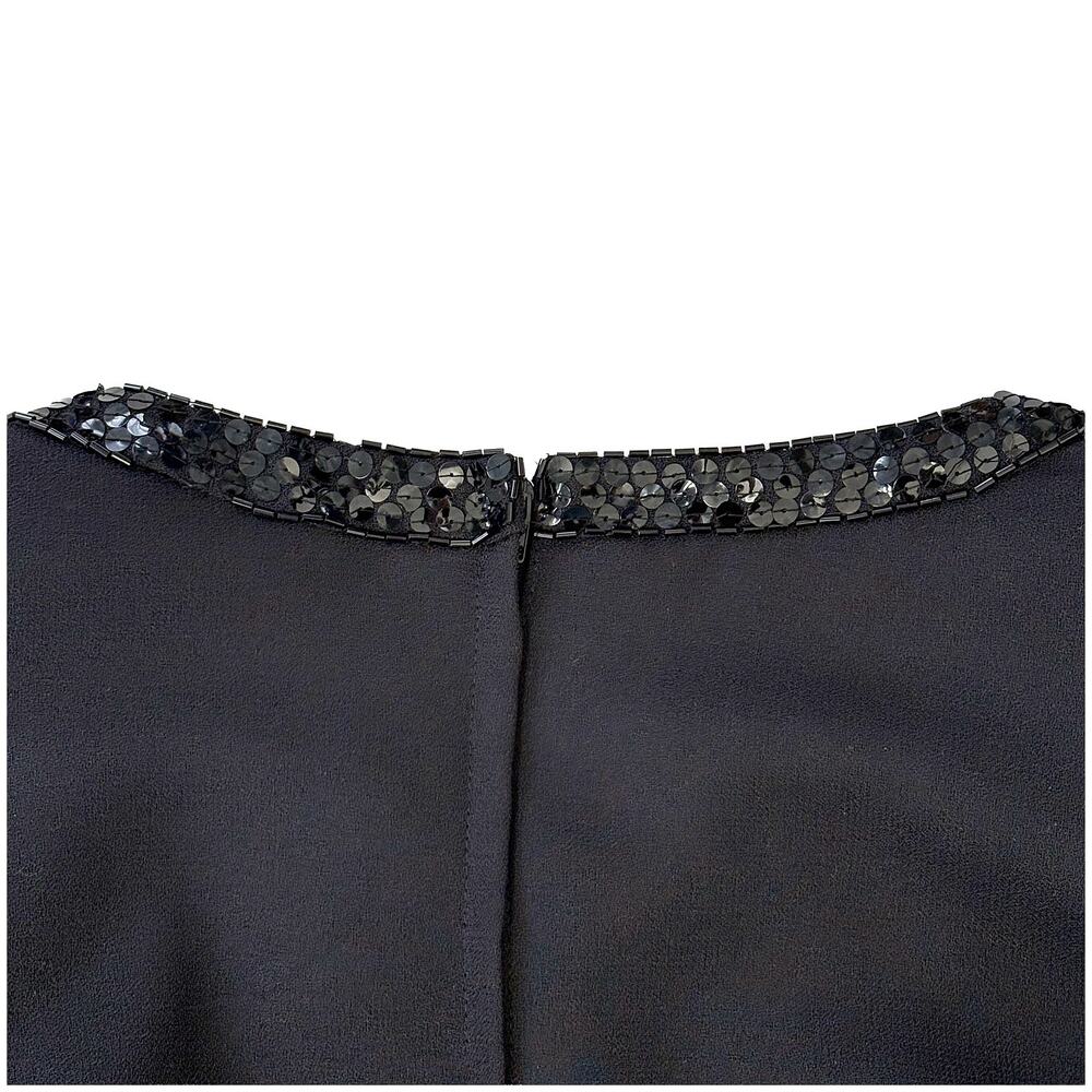 Vintage Beaded Sequin Cocktail Dress L Black Floral Sleeve Evening Glam Party - Picture 10 of 15
